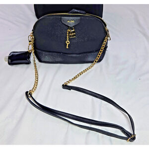 ALDO Black Dome Crossbody Purse Gold Chain Strap Lock & Key Charm
